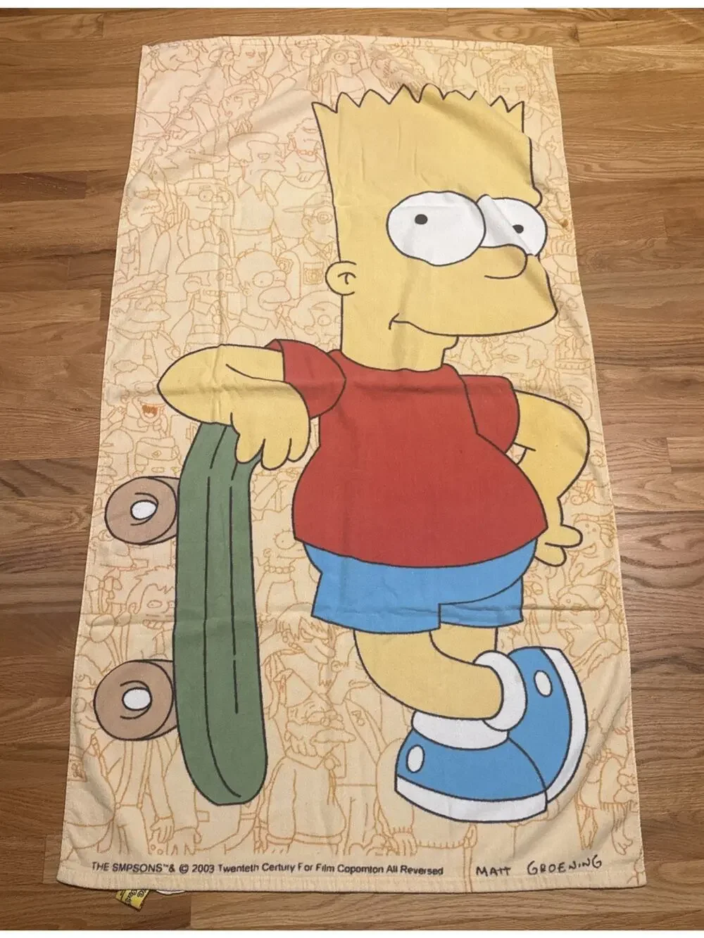 2003 Bart Simpson Beach Towel Skateboard Cast 29x 55” Vintage The Simpsons